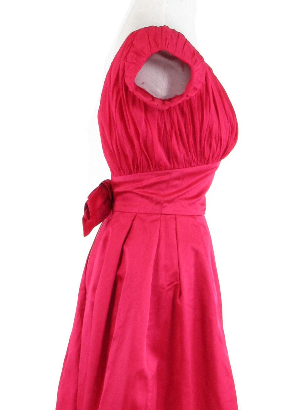 Rose red cap sleeve sheer overlay empire waist vintage dress XS