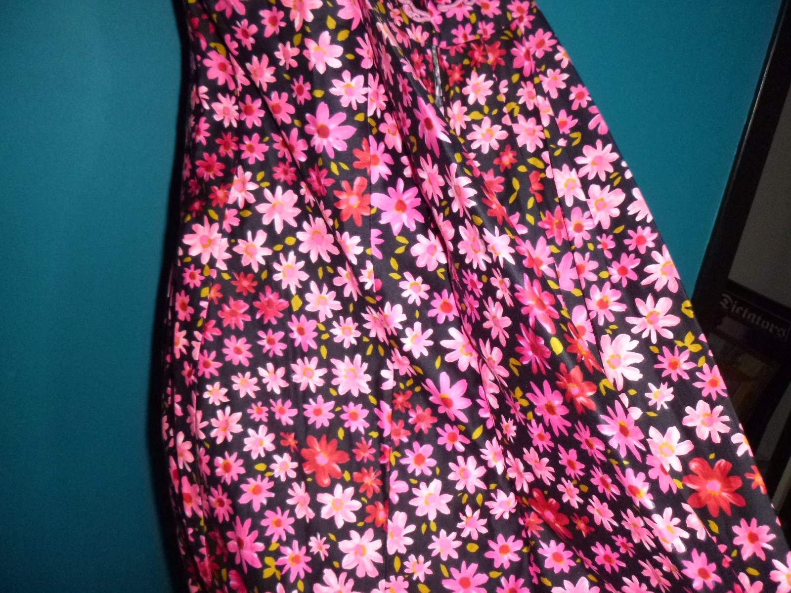 Vtg Charlotta Of California By Glazier Flower Power Maxi Dress PINK Daisies Sz M