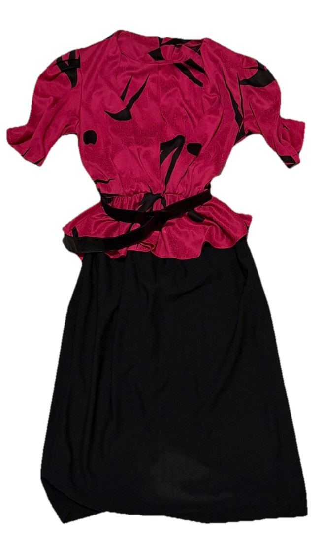 Sally Lou magenta dress Vintage 80s With Belt Size 10