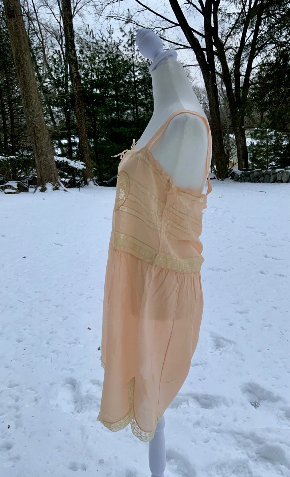 Circa 1912–1918 Blush Pink Silk Chiffon Teddy with Antique Lace – Edwardian Silk