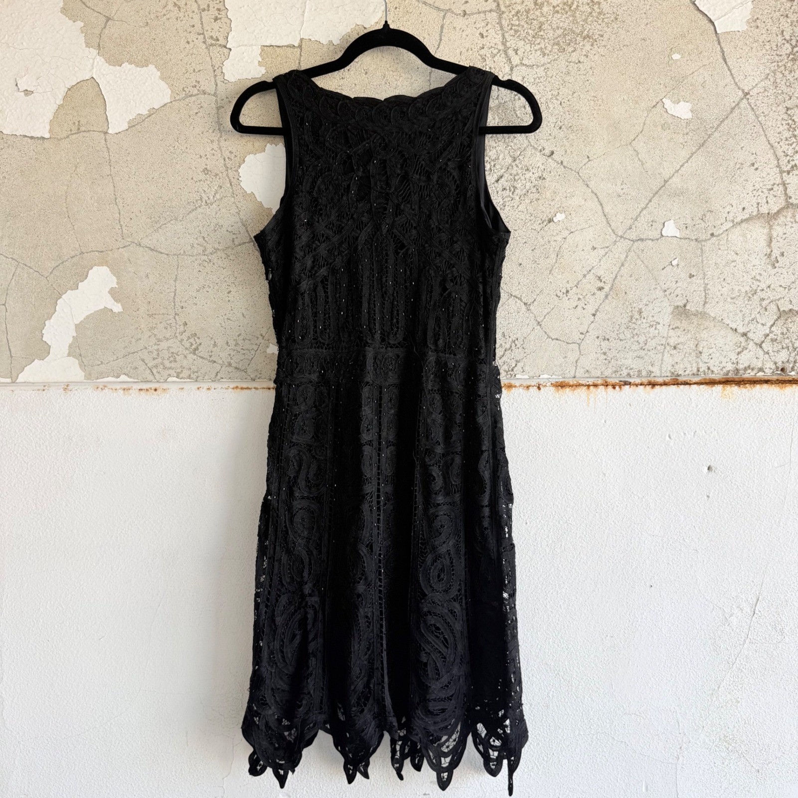 Vtg 90s Lace Cocktail Dress Black Soutache Beaded Lace Party Krochetta Papillon