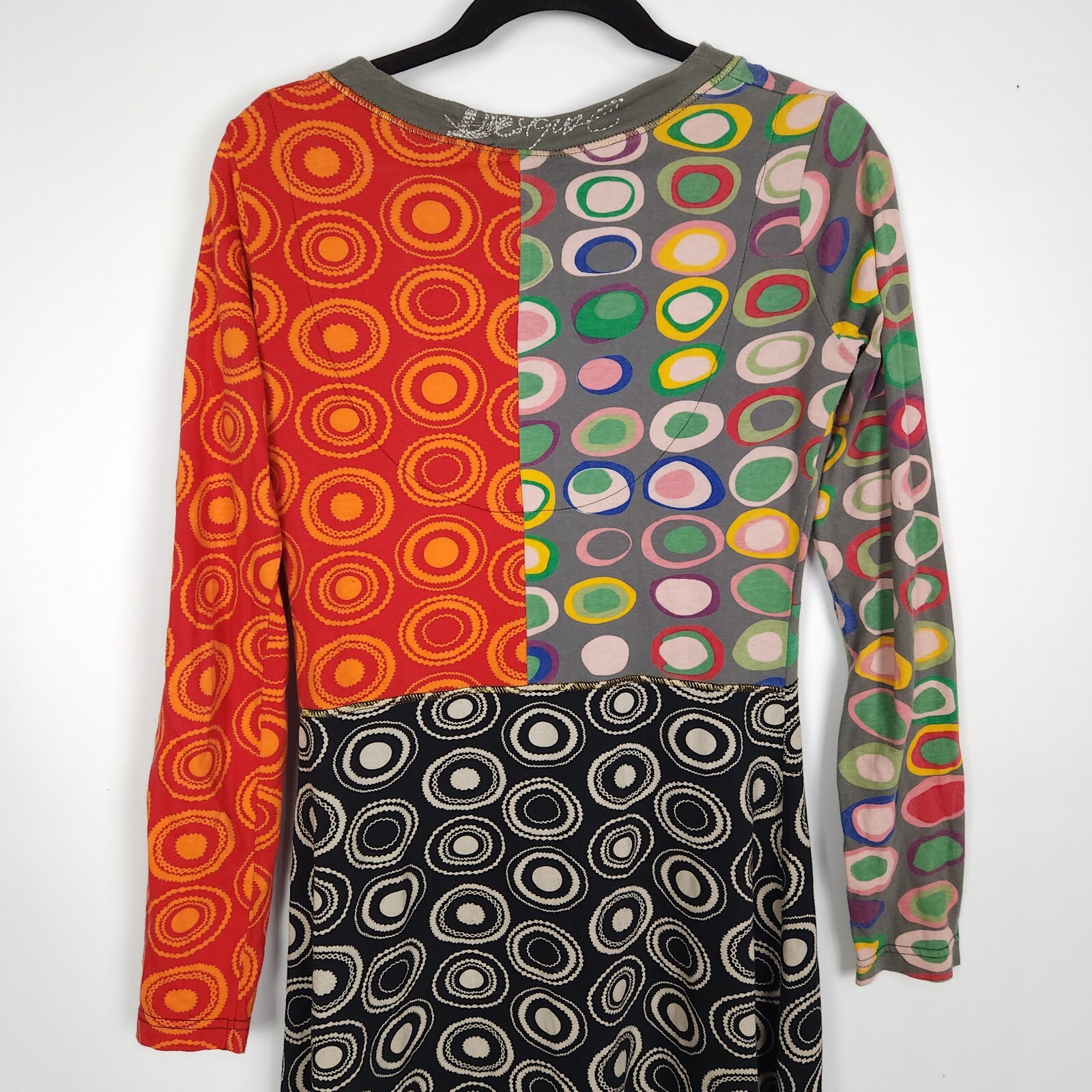 Vintage Desigual Dress Ladies L Retro Rainbow Midi Graphic Applique Embroidered