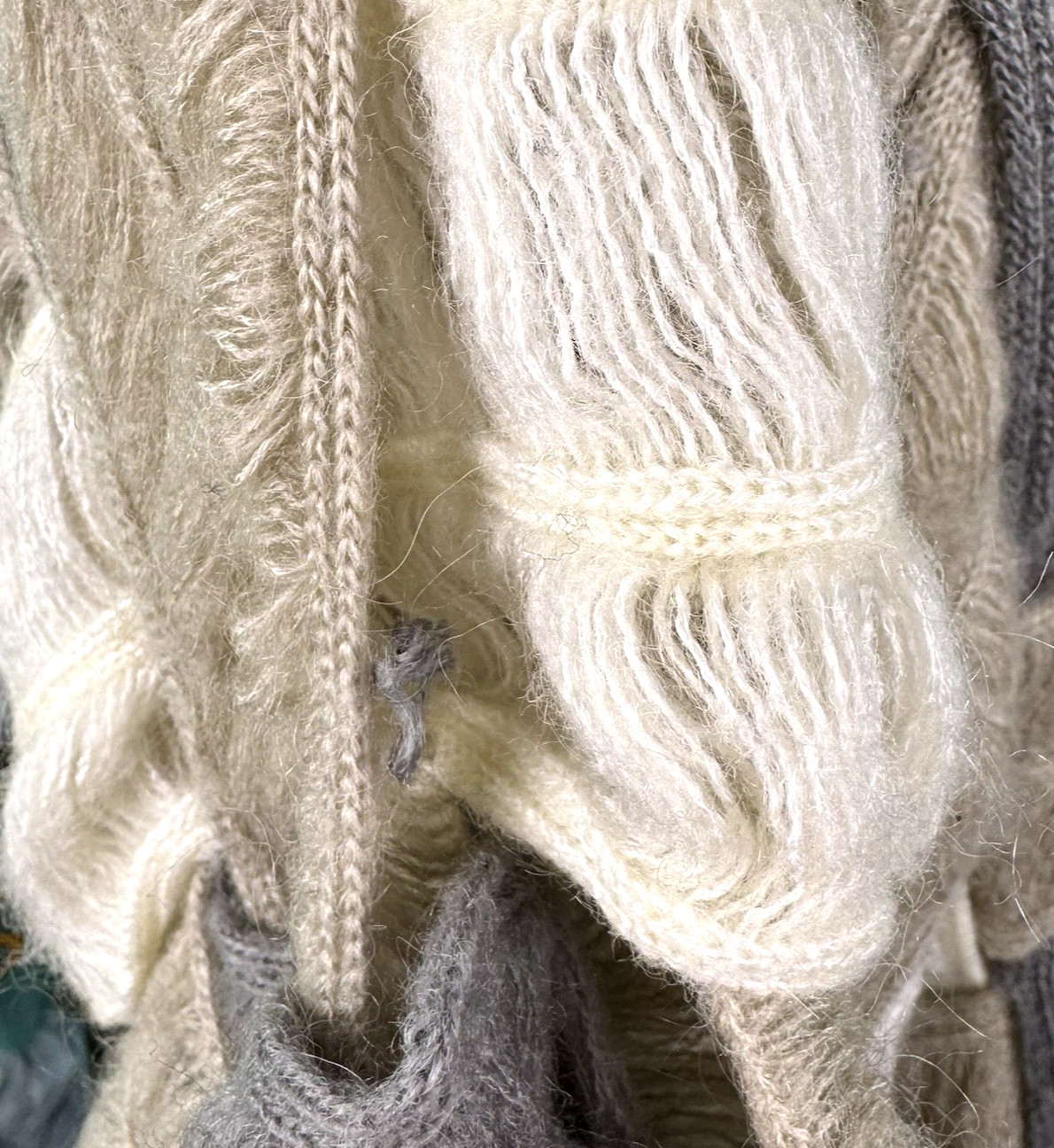 Textured Cardigan Sweater Mohair Patchwork Neutrals Vtg 80s Women Sz M Quiet Lux