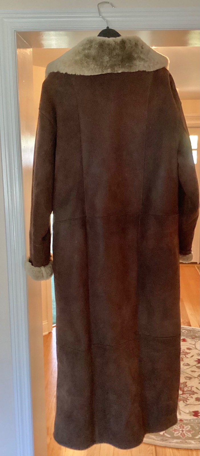 SEARLE Full Length Leather Outer Faux Fur Lined Ladies Coat, VINTAGE 1996 SIZE M