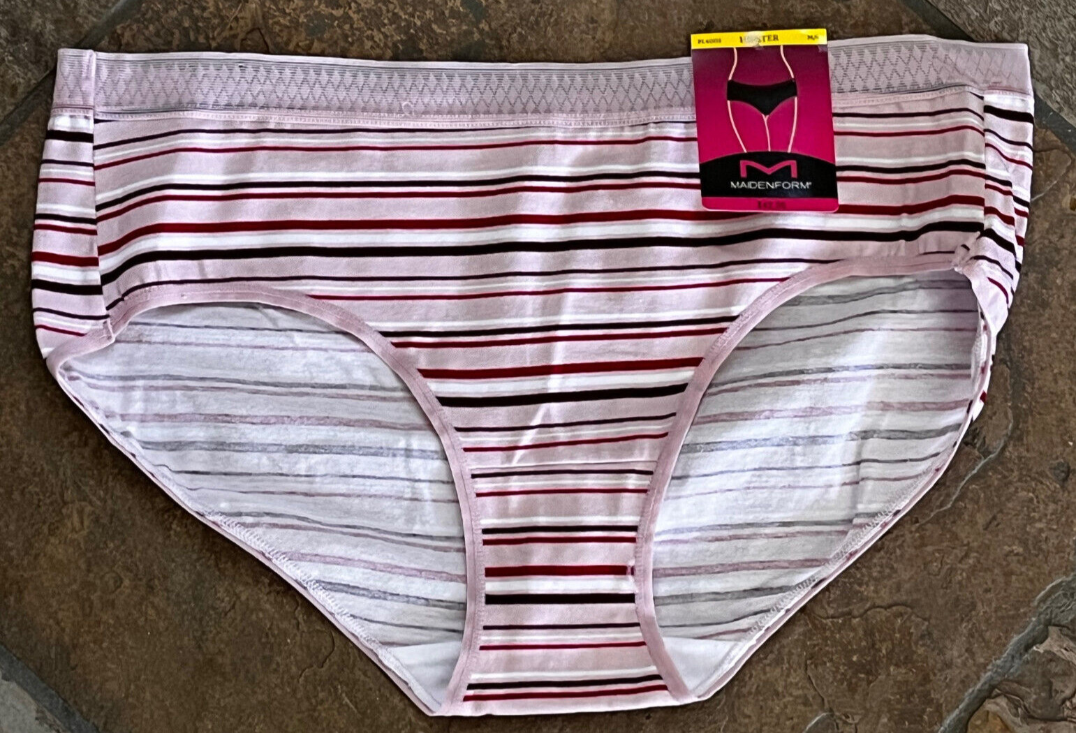524 Maidenform Medium Pink Stripe Hipster Bikini Panties #44002 NWT