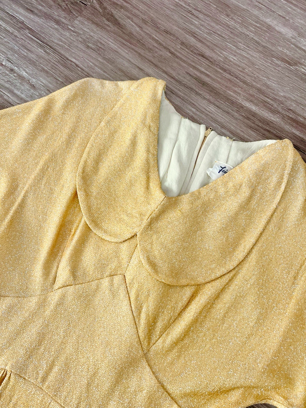 Vintage 1970s Gold Sparkly Dress Lurex Collar Glam Glamorous Maxi 70s Disco