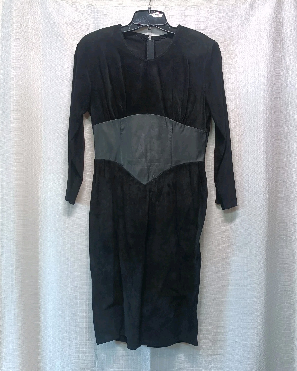 Vtg 90s Firenze Women’s M Black Leather Dress 3/4 Sleeve Back Zip Party Y2K