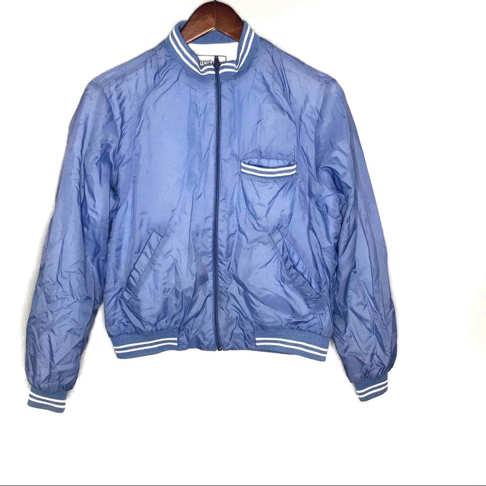 Vintage blue zip up bomber varsity jacket stripes current seen pockets medium