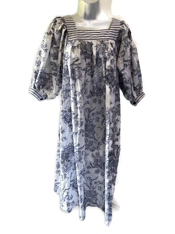 Ruth Norman 80’s Maxi Dress Blue & White Floral Loose flowy Size M To XL Slip On