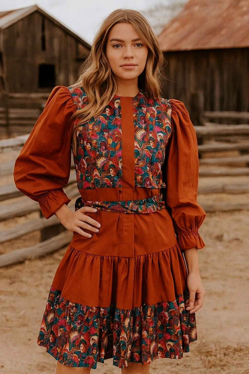 Kate Schorer NWT Western Native Indian print Vintage Top/Skirt Unique Petite