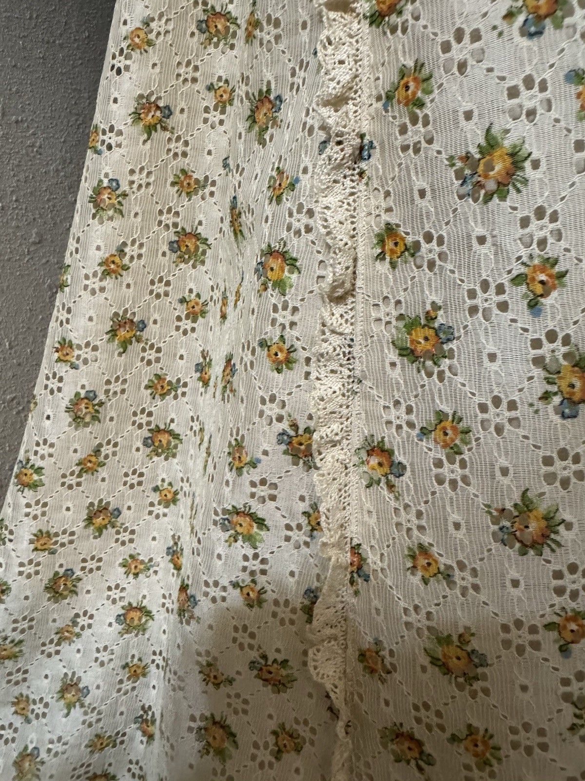 FABULOUS VTG Homemade Dress Floral Lace Cottage Core Prairie SMALL High Waist