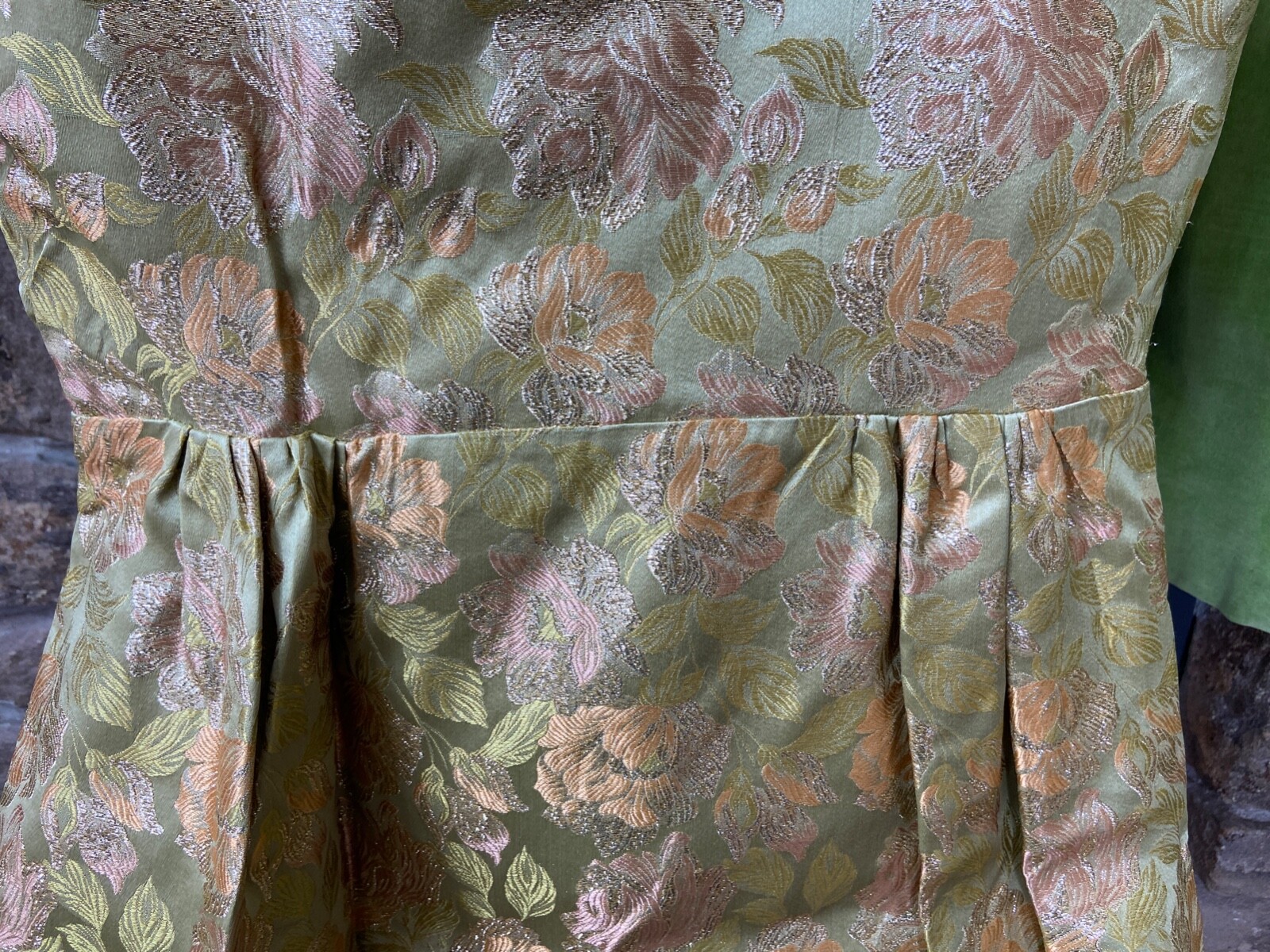 Fabulous Dress and Jacket Set GreenGold Brocade Velvet VTG 60s Holiday Party