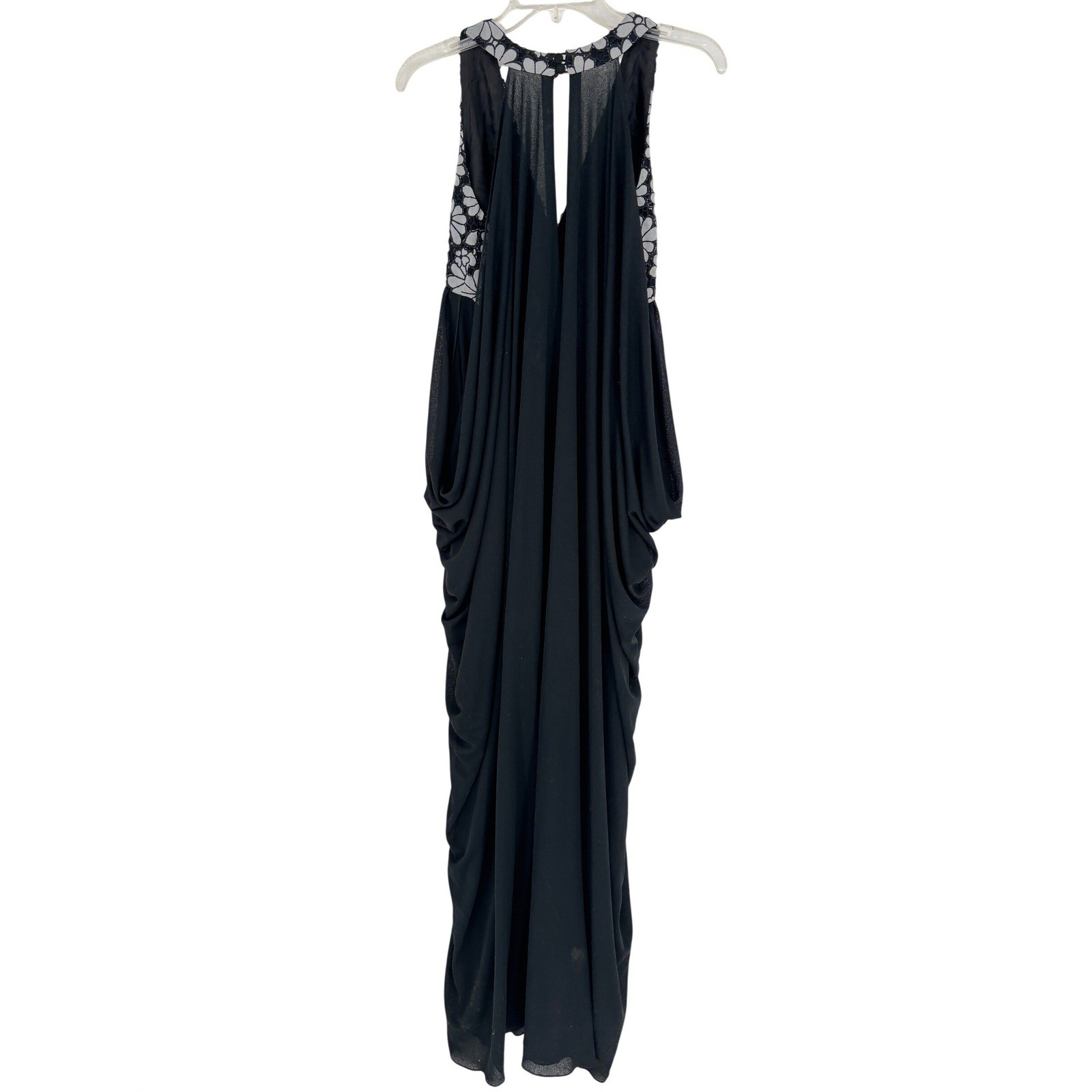 Vtg Formal Gown Black Floral Bodice Draped Maxi 62″ Exclusive Création Hoffman