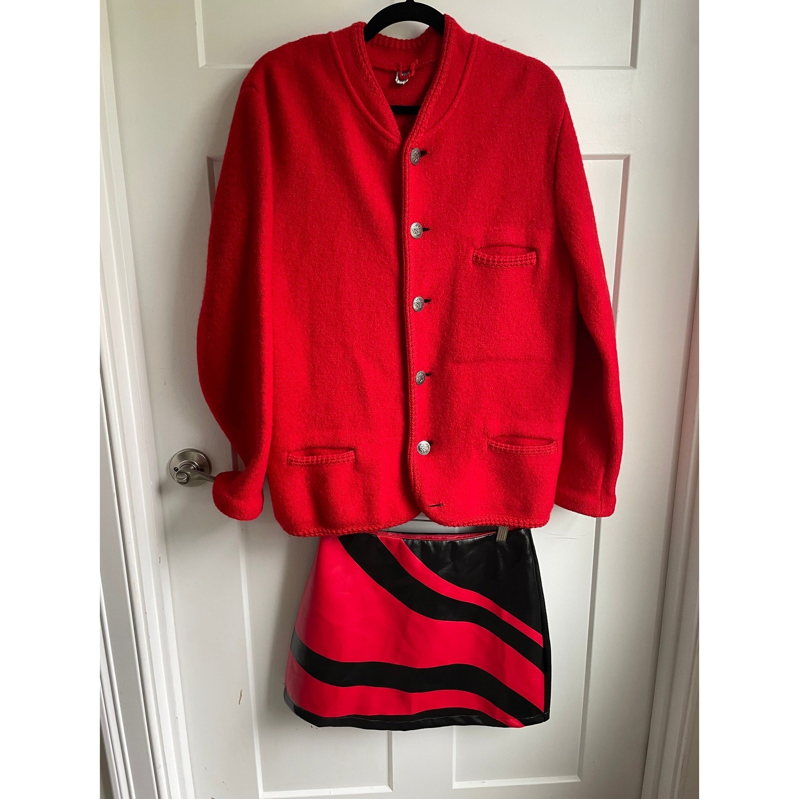 VTG Boiled Wool Jacket Bomber Cherry Red Bavarian Trachten St George Button L