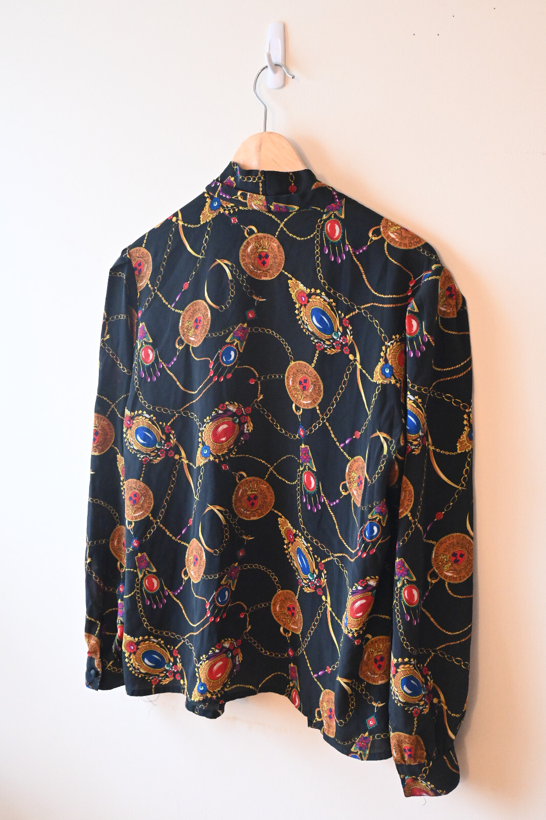 Vintage Marlis Secretary Blouse Black Retro Chain Print Pattern 12