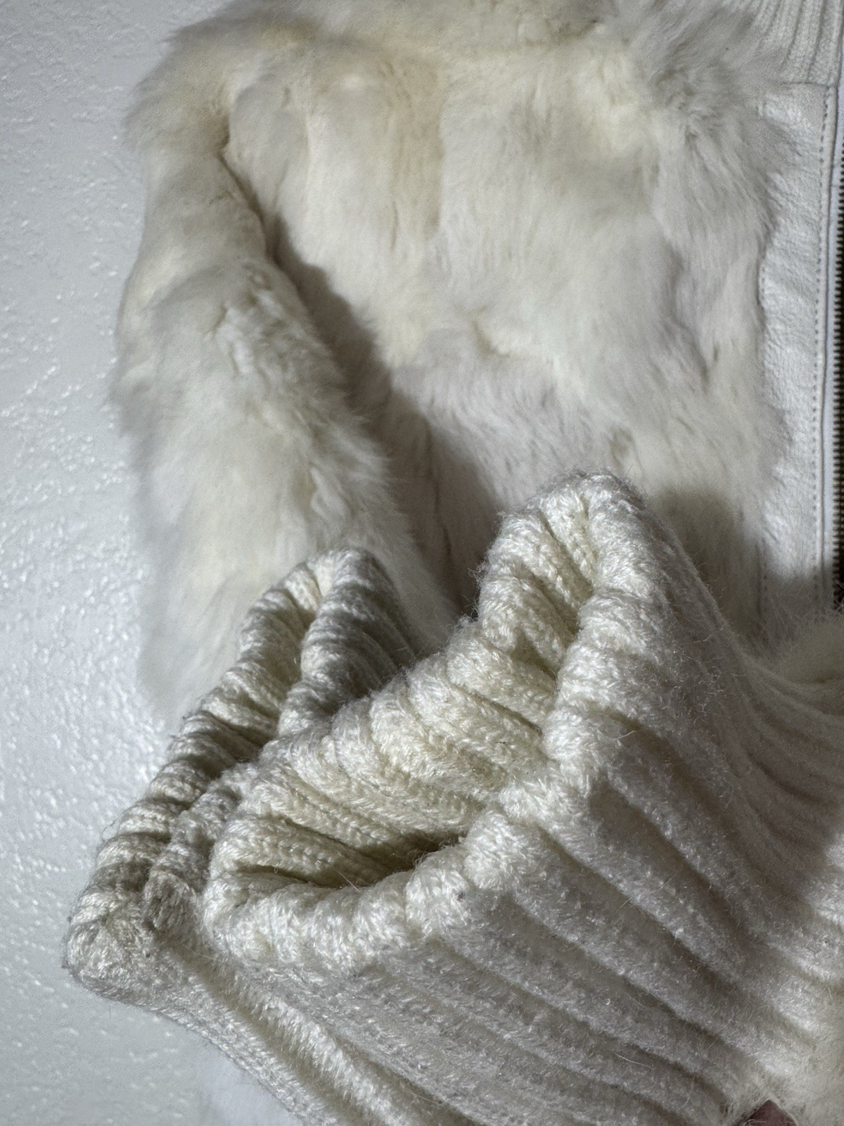 BRODY Real Rabbit Fur Jacket Womens L White Cream Y2K Cropped Bomber Vintage