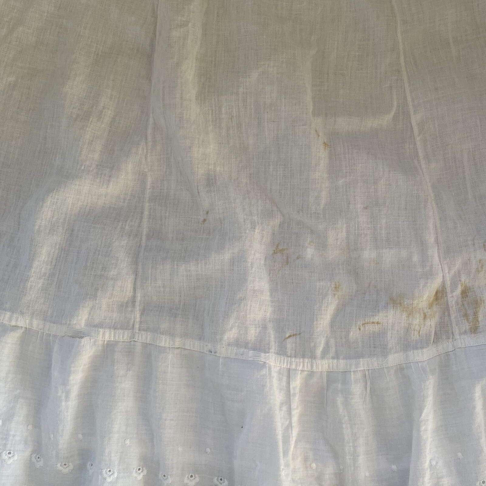 1900s Victorian petticoat Skirt half slip Cotton lace lingerie Eyelet Ruffle 31″