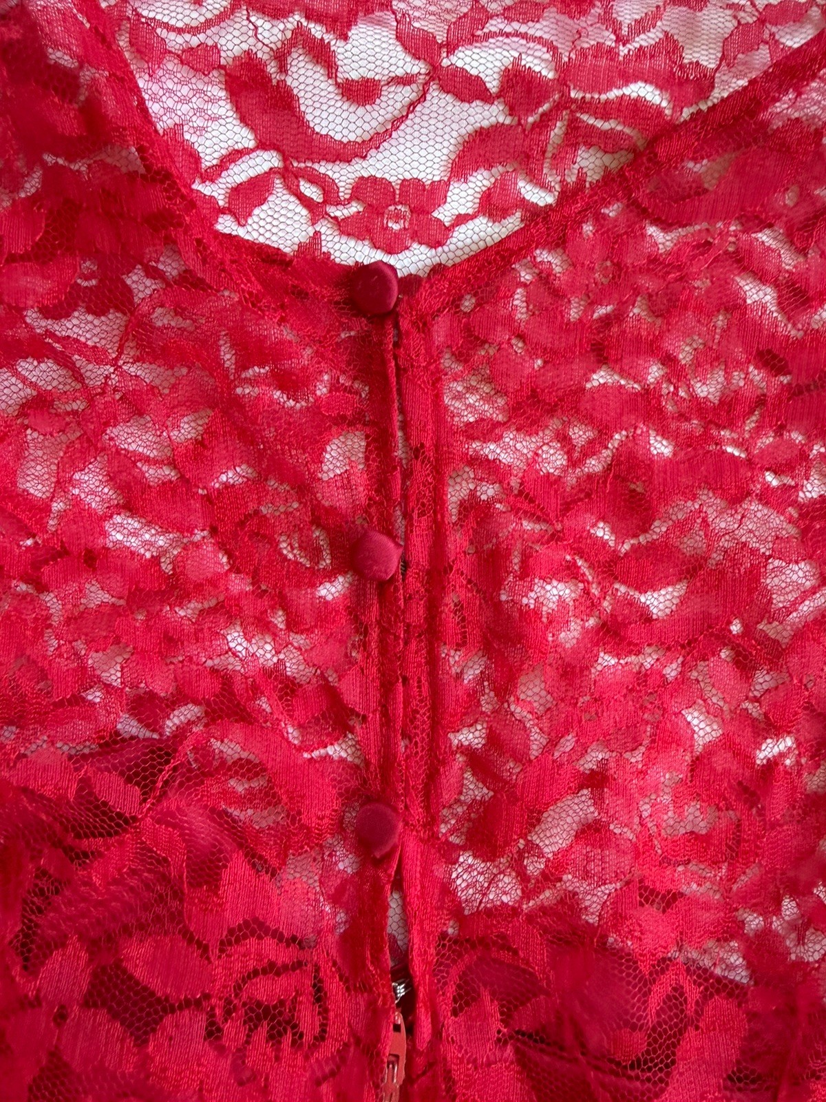 Vintage 80s Lace Satin Formal Dress Puff Sleeve Red Prom Homecoming Wedding READ