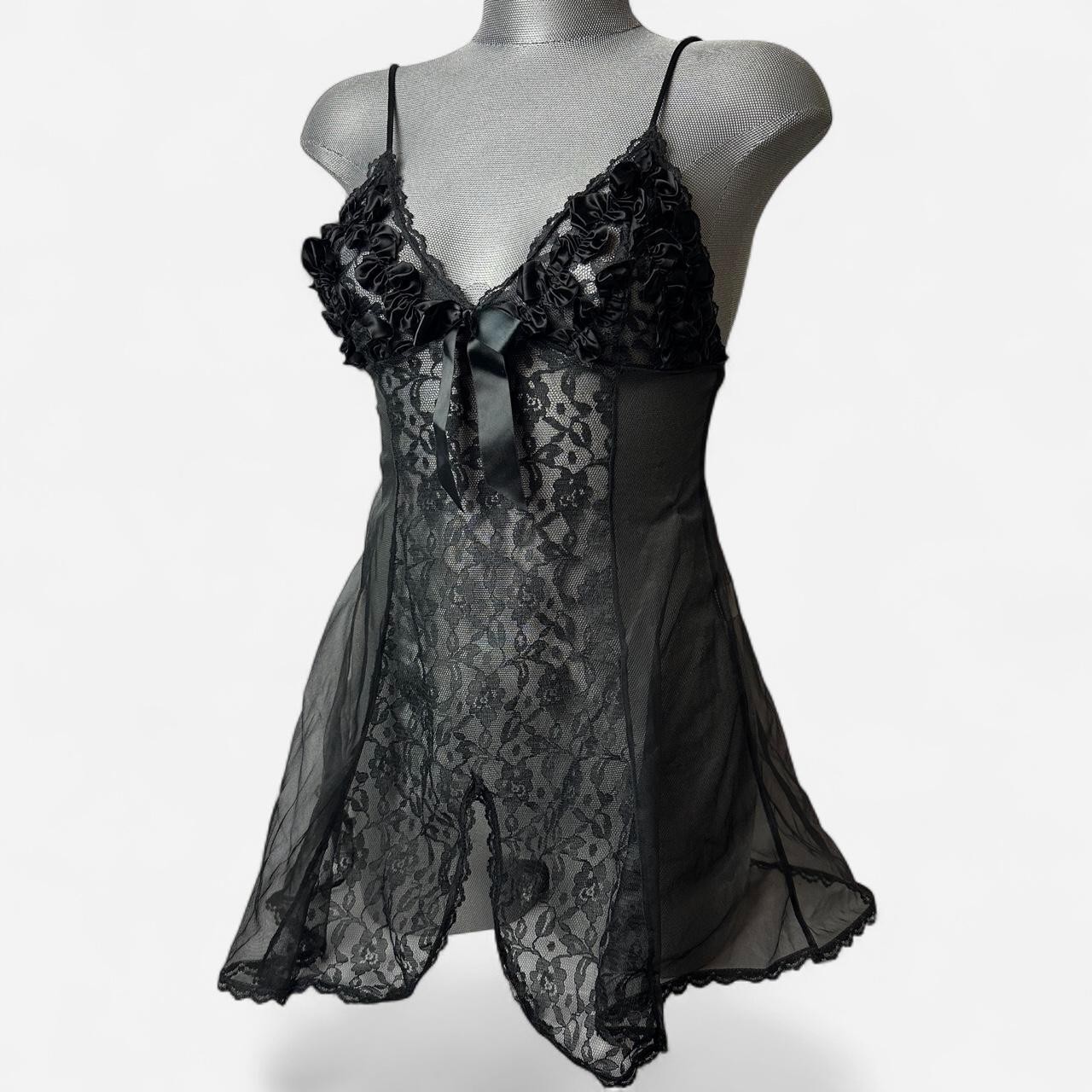 Vintage Nan Flower Black lace slip dress with floral design ruffles size Small