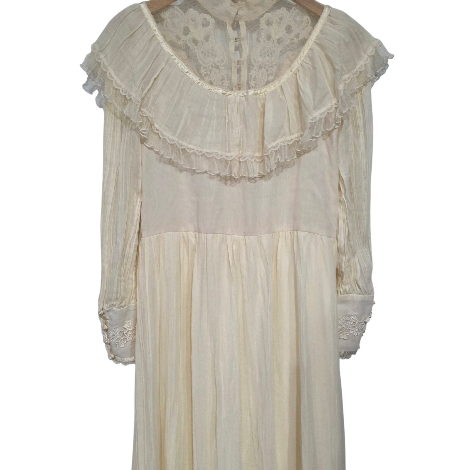 Gunne Sax Maxi Dress Womens 7 Cream Lace Victorian Prairie Boho Wedding