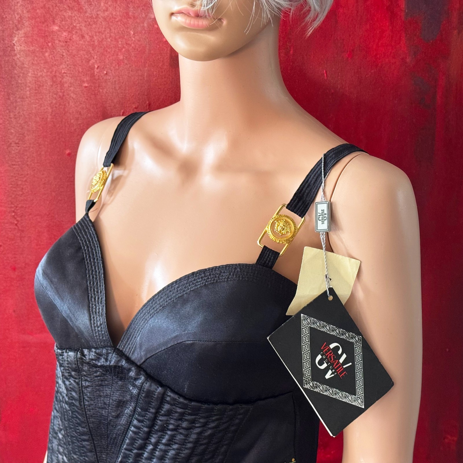 GIANNI VERSACE black Bustier size 46L from S/S 1995 GV VERSATILE COUTURE
