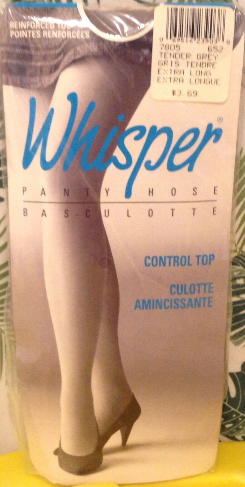 Vintage Pantyhose Whisper Control Top Color Tender Grey Size Extra Tall BWHIS056