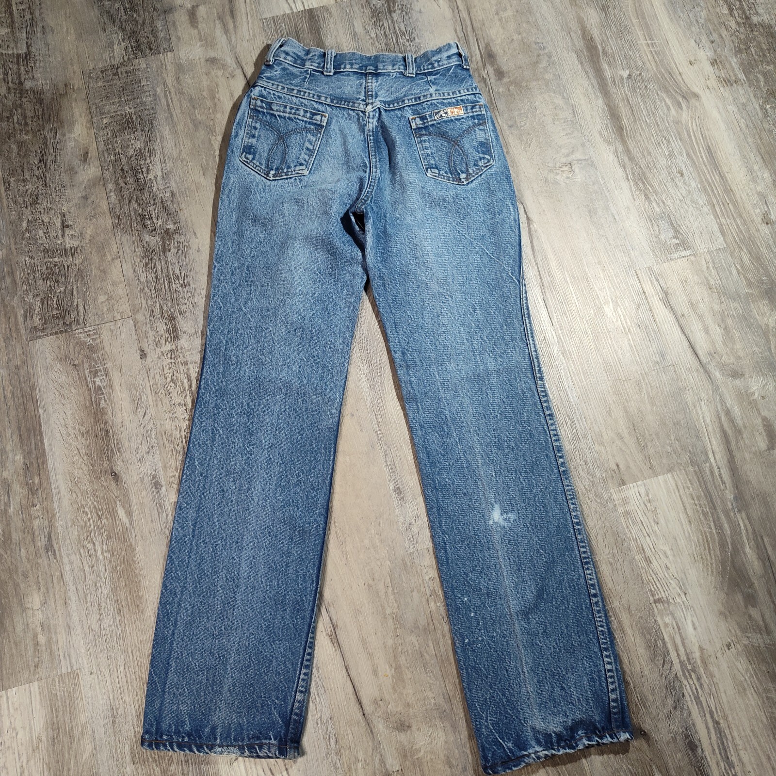 Vintage 70s Tour De France Blue Jeans 27×32 Embroidered Zip Straight USA Denim