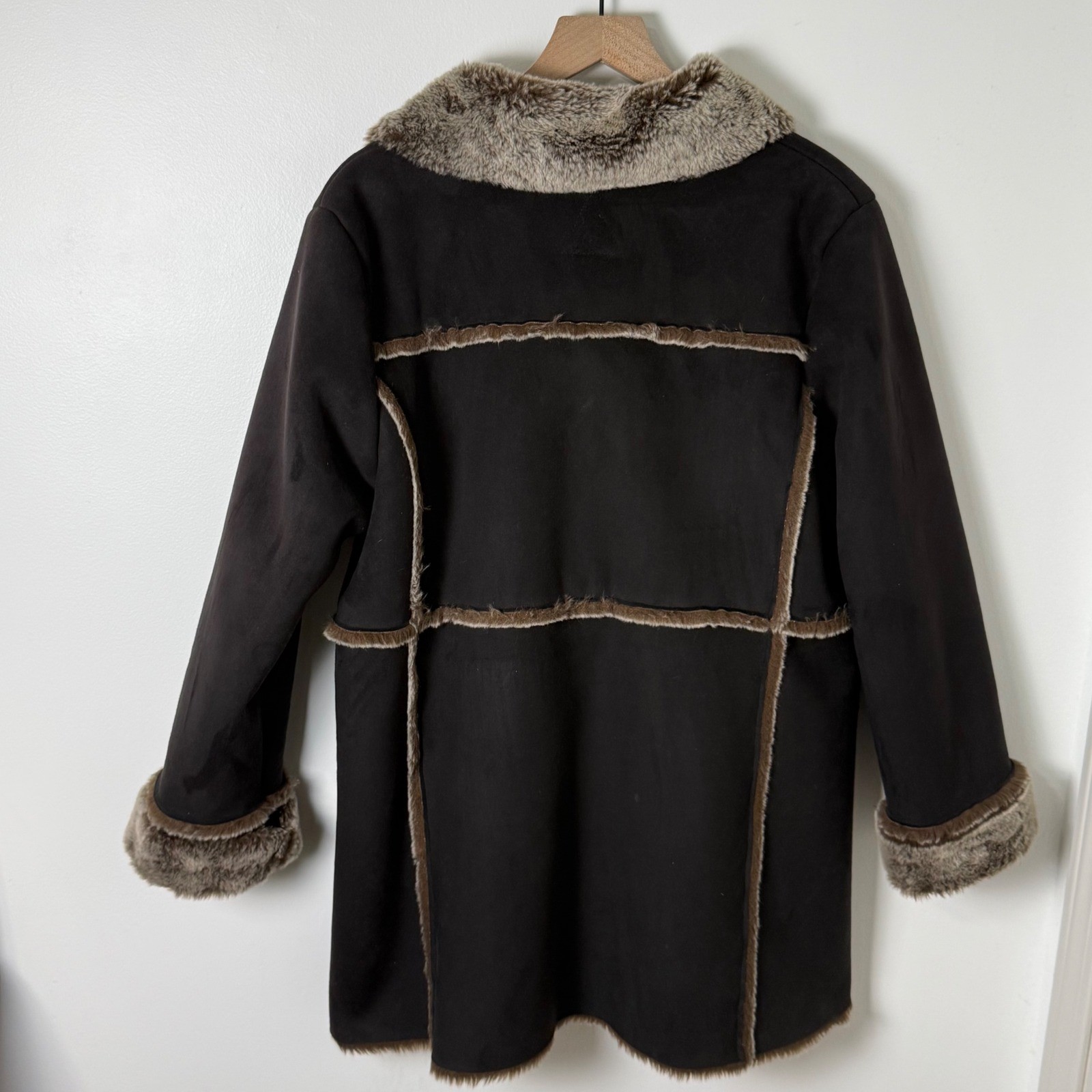 Fjall Penny Lane Faux Shearling Coat Women Large Brown Sherpa Toggle USA Y2K