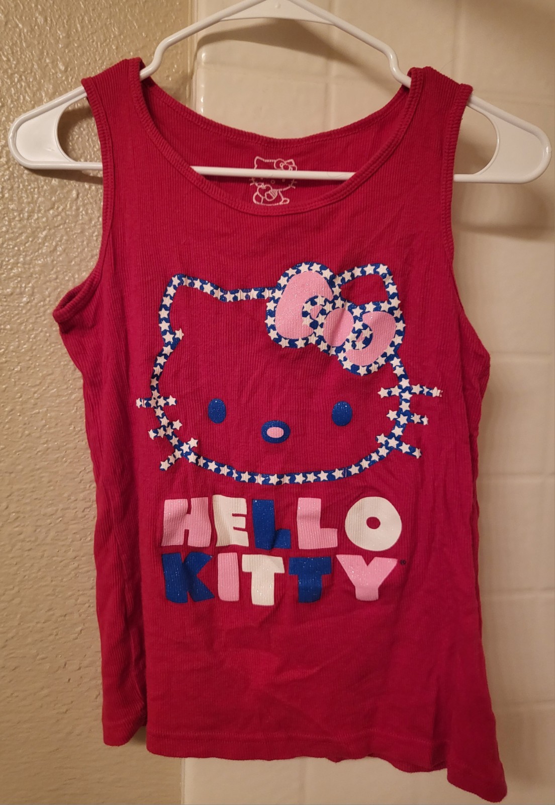 DEADSTOCK VINTAGE Y2K SANRIO HELLO KITTY Kids Tank Top Size Large 4th Of July