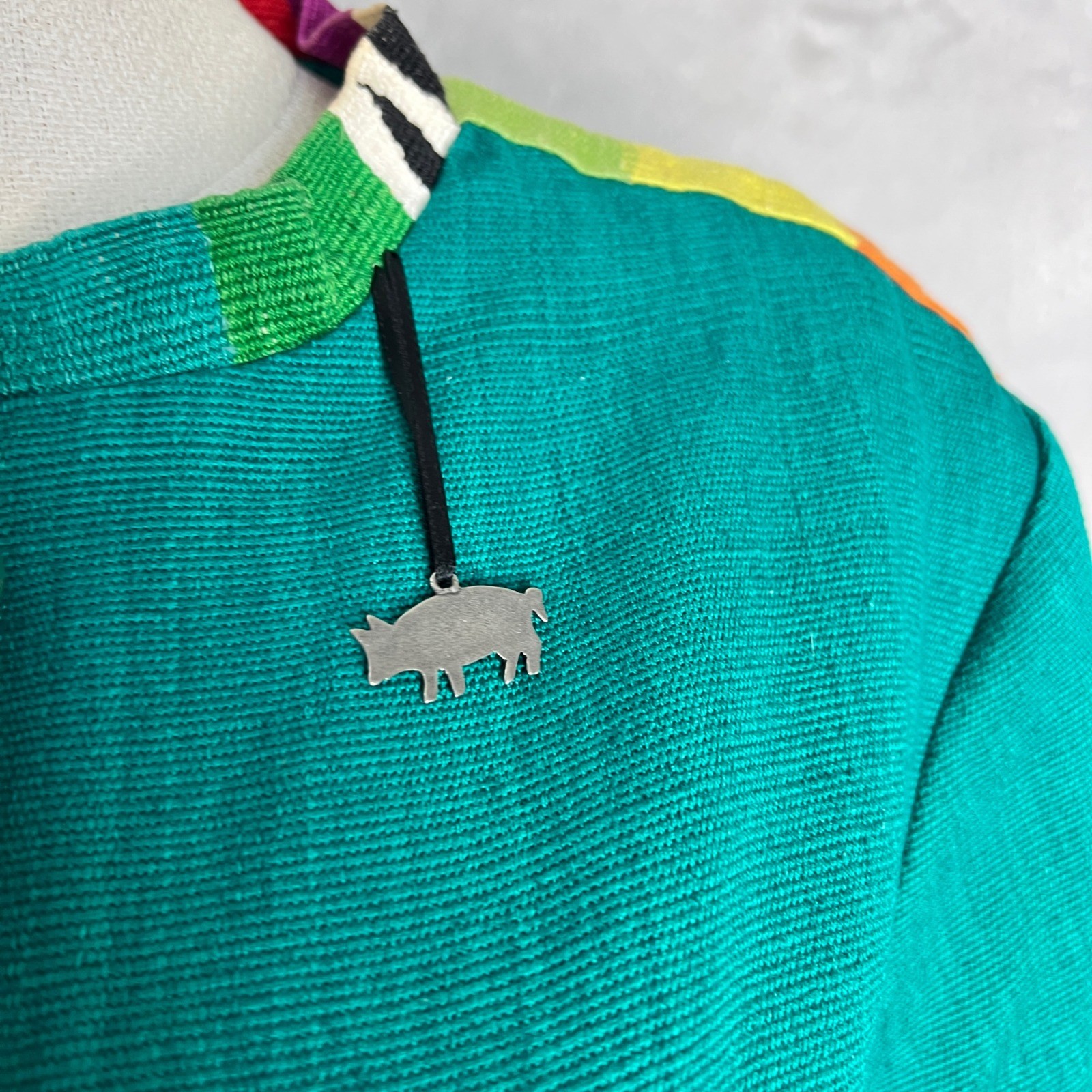 Vintage Women’s Art To Wear Pom Pom Jacket Green size Medium colorful funky