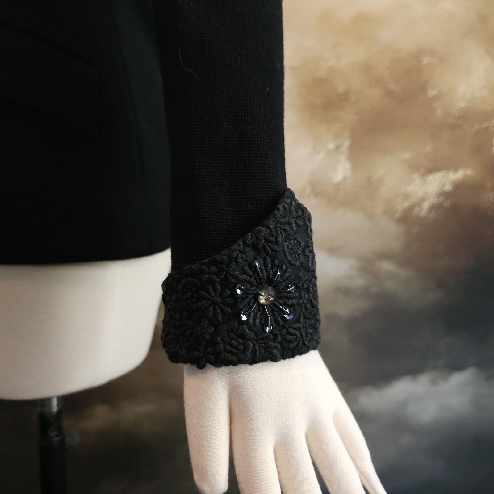 Vintage 1960’s Blazer Jacket Black Wool Italian Gino Paoli Beaded Cuffs Collar
