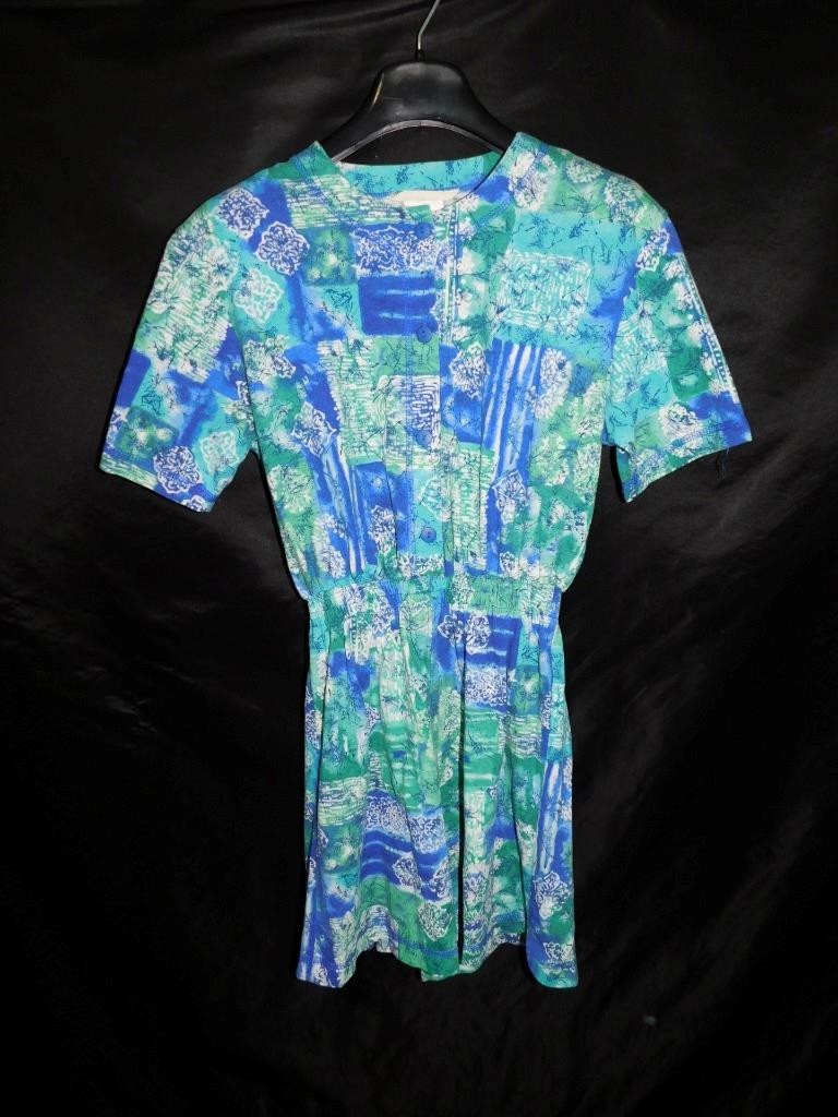Vintage 80s Katie Clothing Co S Blue Purple Romper Shorts Jumpsuit Cotton Knit