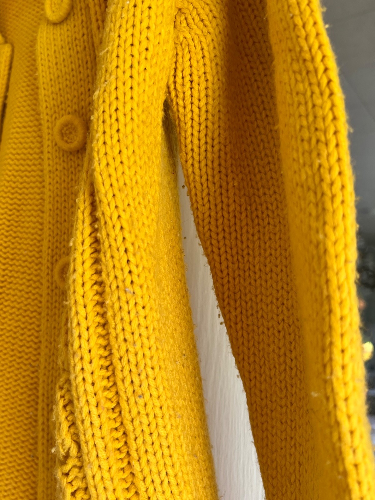 Vintage Hand Knit Mustard Yellow Button Up Sweater Chunky Cardigan