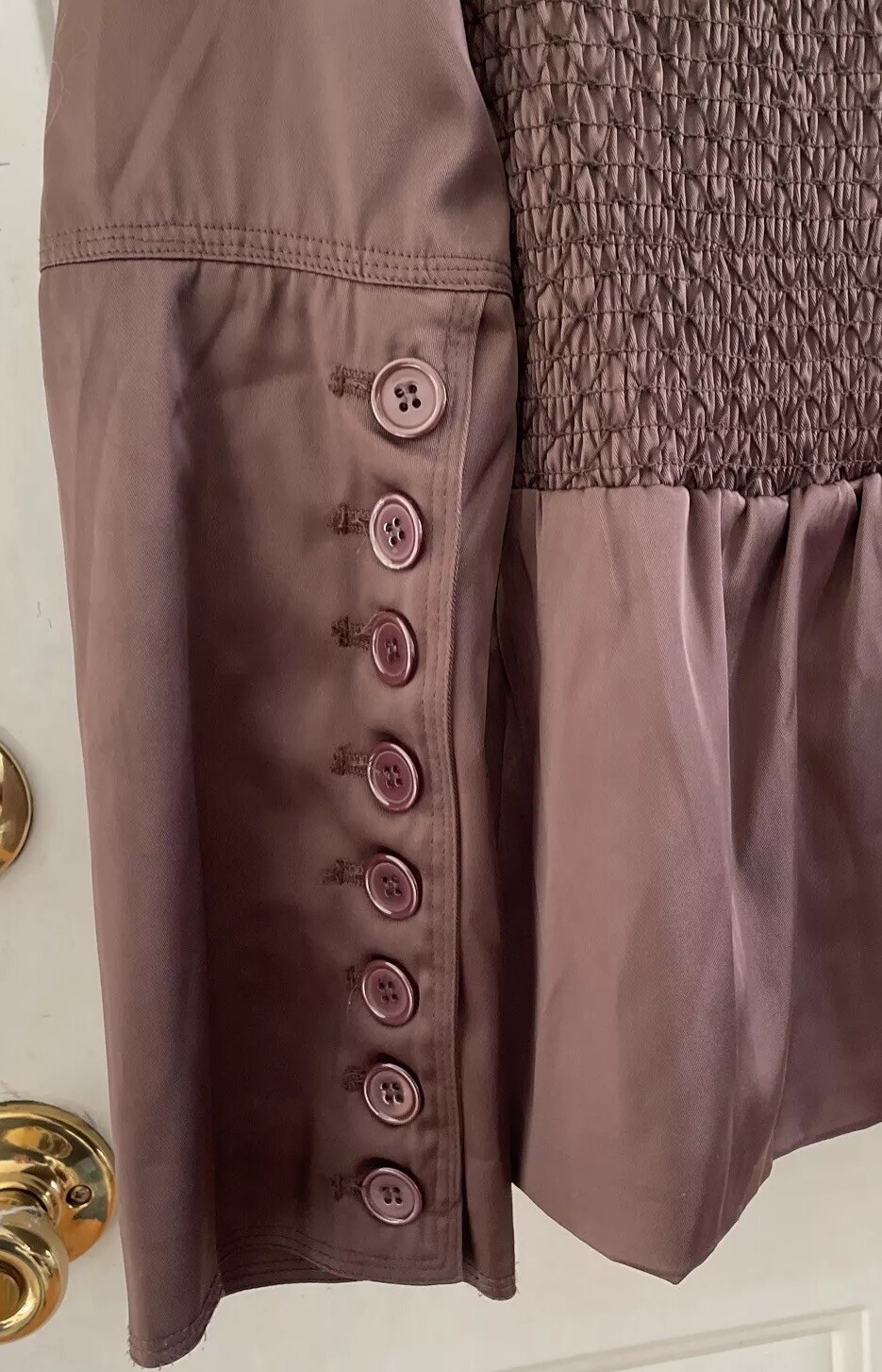 Vtg Women Zoompy Brown Career Jacket Size Medium Smocking Multi Buttons Preowned