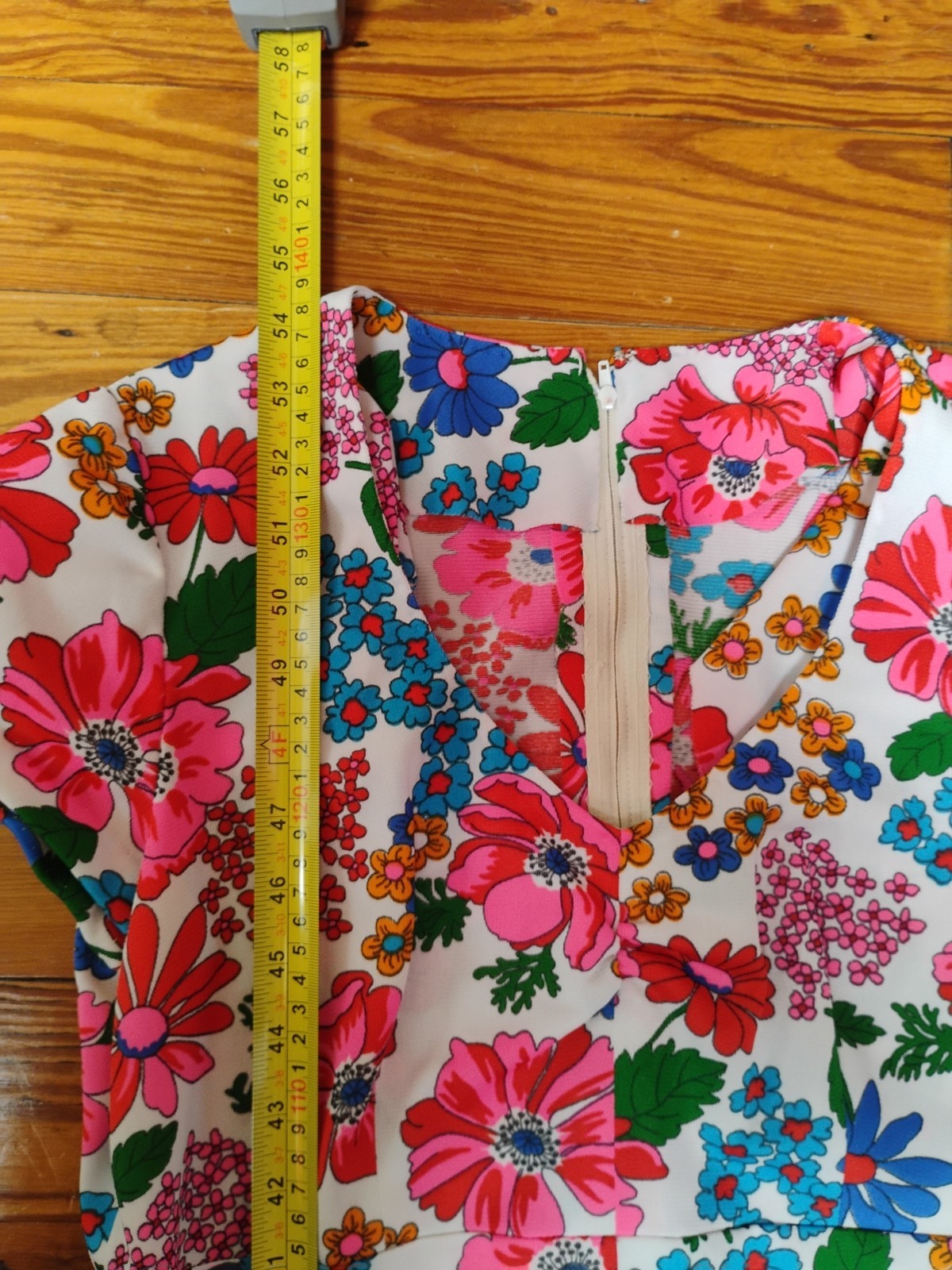 Vtg 60s 70s Floral Dress Small Red Pink Blue Green White