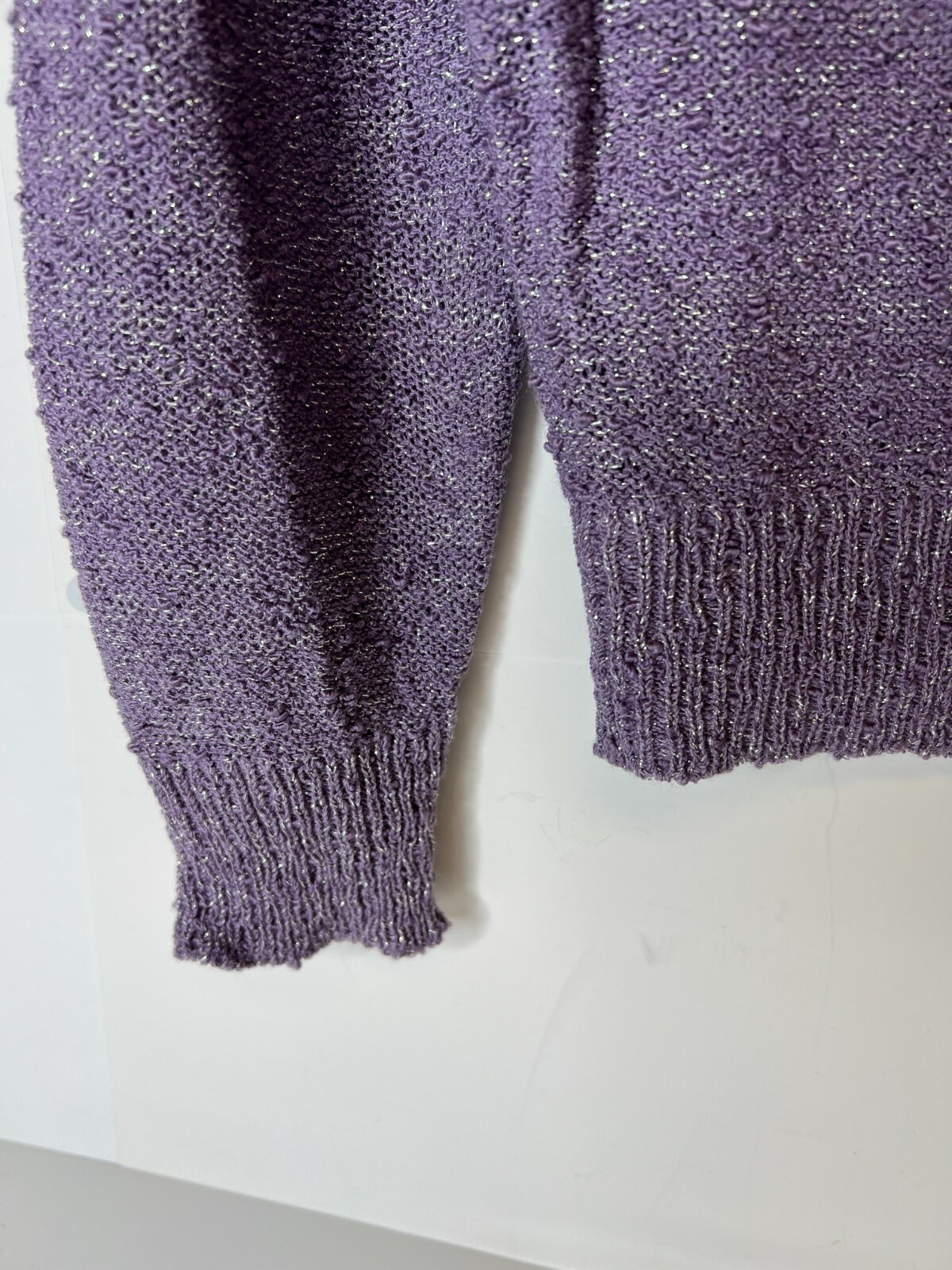 Vintage Mariea Kim Purple Metallic Sweater Embroidered Flowers Faux Pearls-M