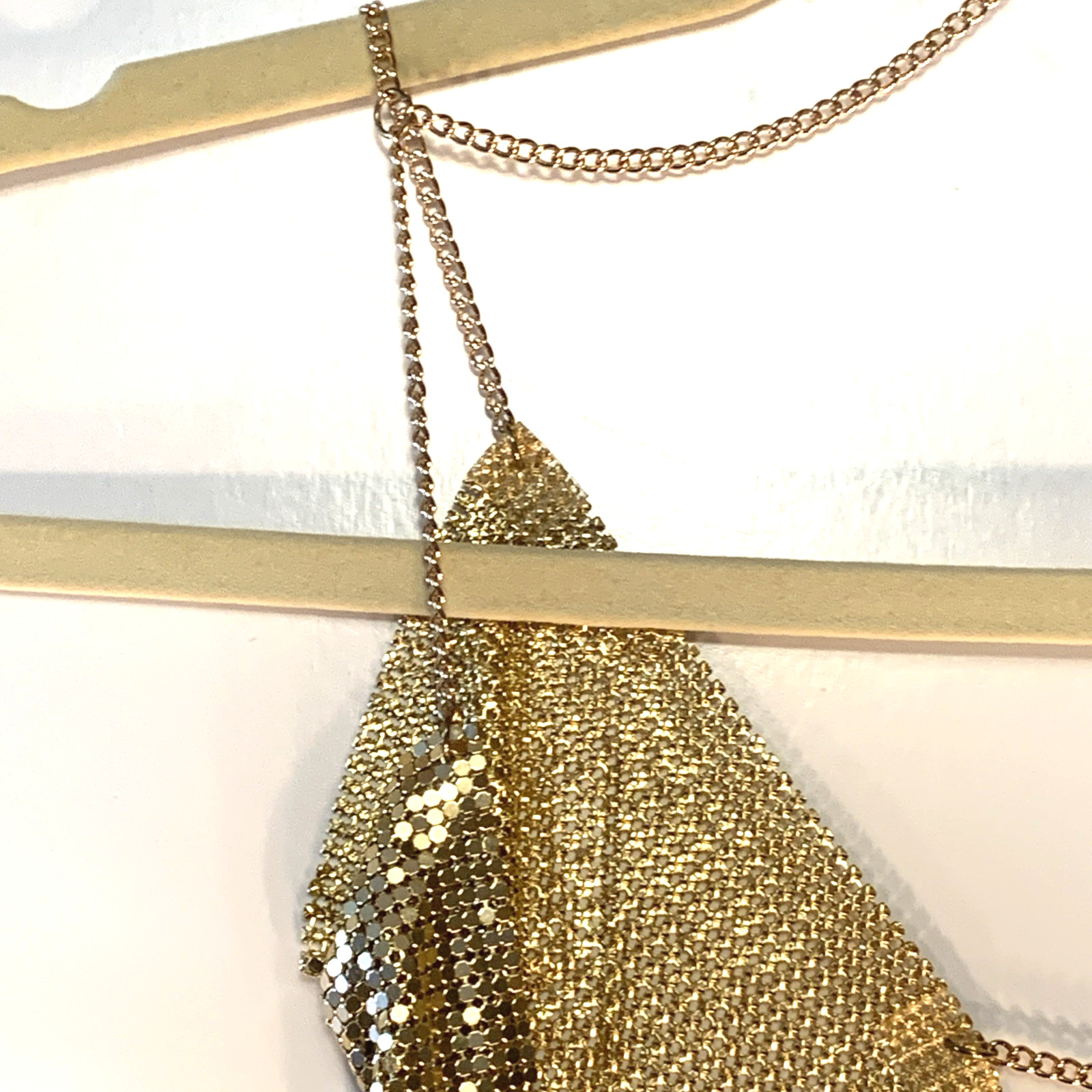 VTG 1980s Gold Mesh Backless Halter Top Bra Style Shoulders w/ Back Chain Size S