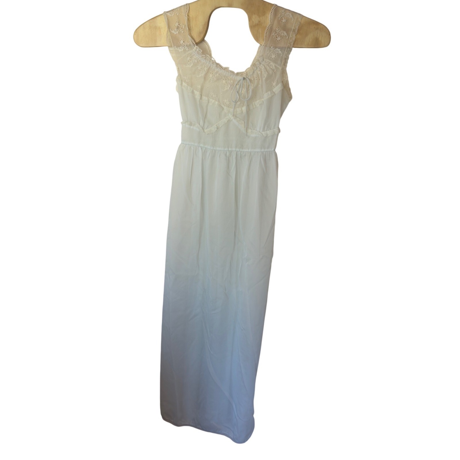 Vintage Godfried Blue Nylon Peignoir Set Embroidered Sheer Maxi Sz 34 Ethereal