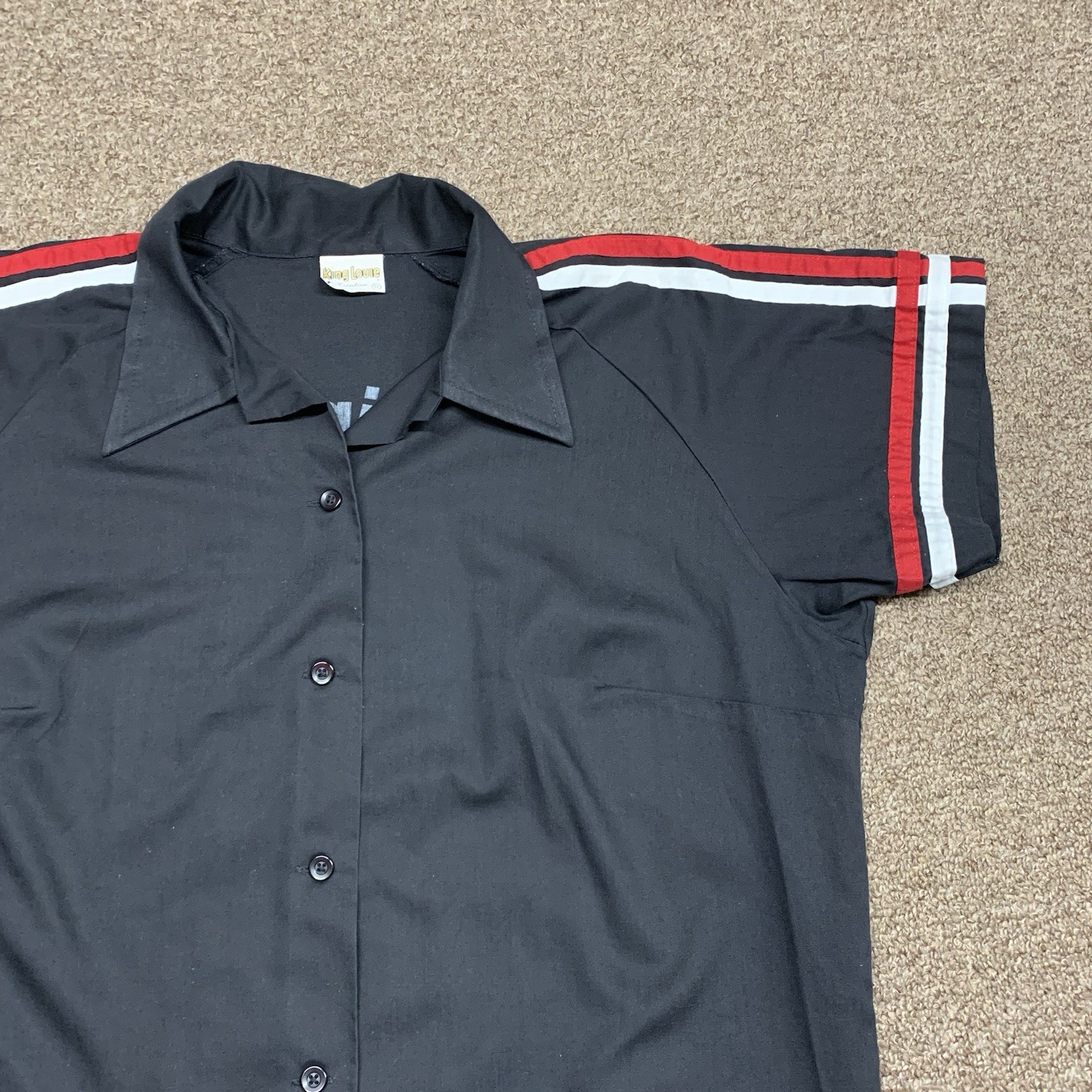 Vintage 1970s Black King Louie Bowling Shirt Size 46 Flying A Petroleum USA Made