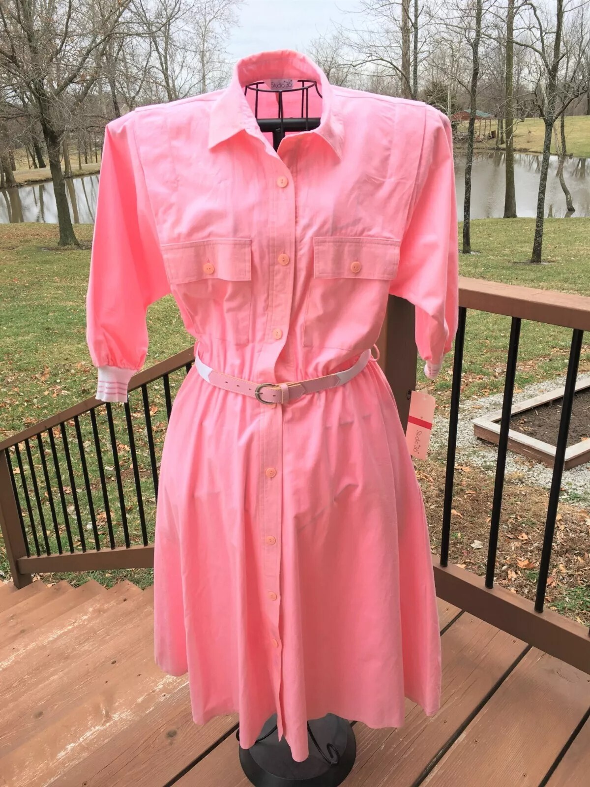 1960s Vintage Shirt Dress Rockabilly Swing Shirtwaist Pink Size 12 NWT