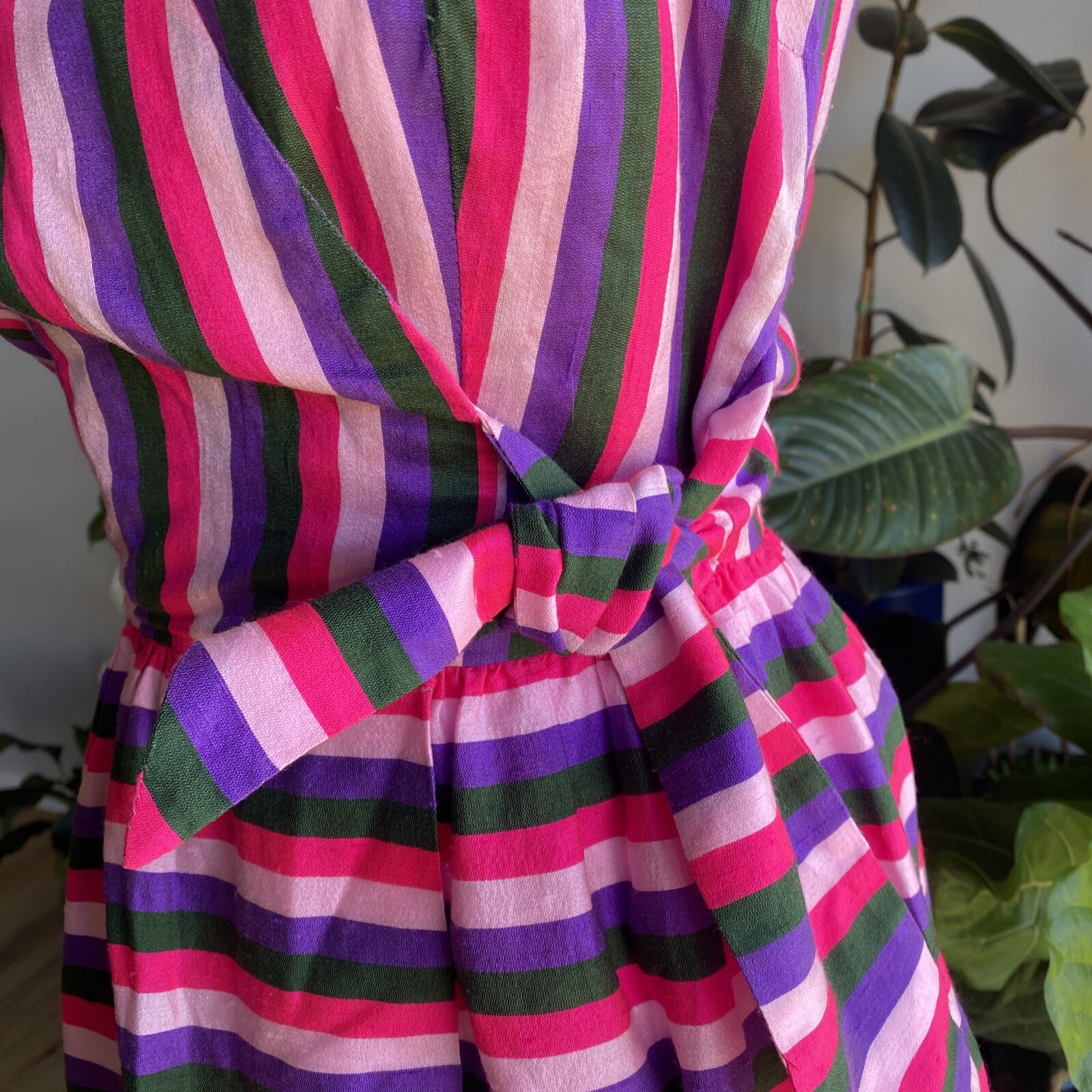 Vintage Prue Acton Dress Fits Au 8 XS/S Multicolour Stripe Silk Wrap Mini Dress