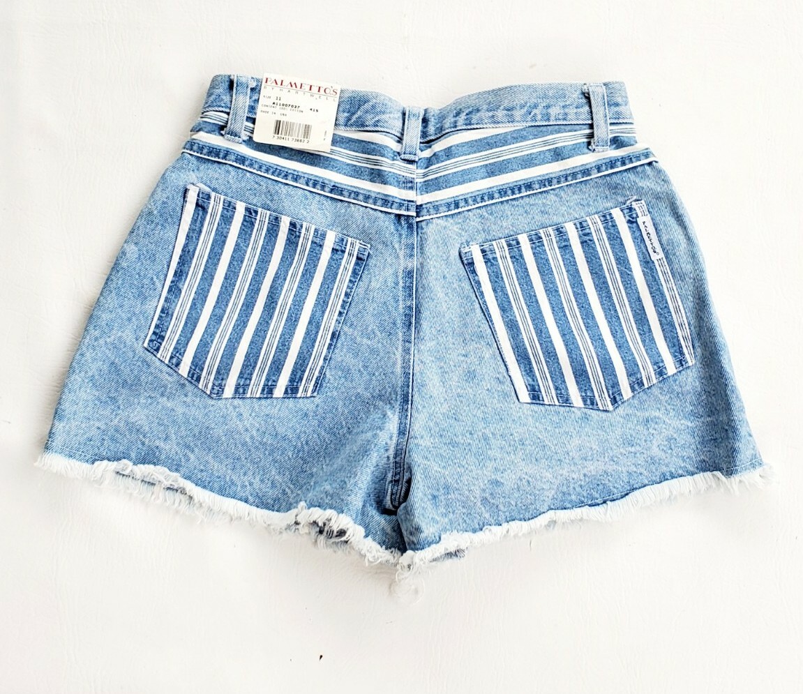 Vintage NWT 90s Blue White Stripe Palmettos High Waisted Mom Shorts Junior 11 B