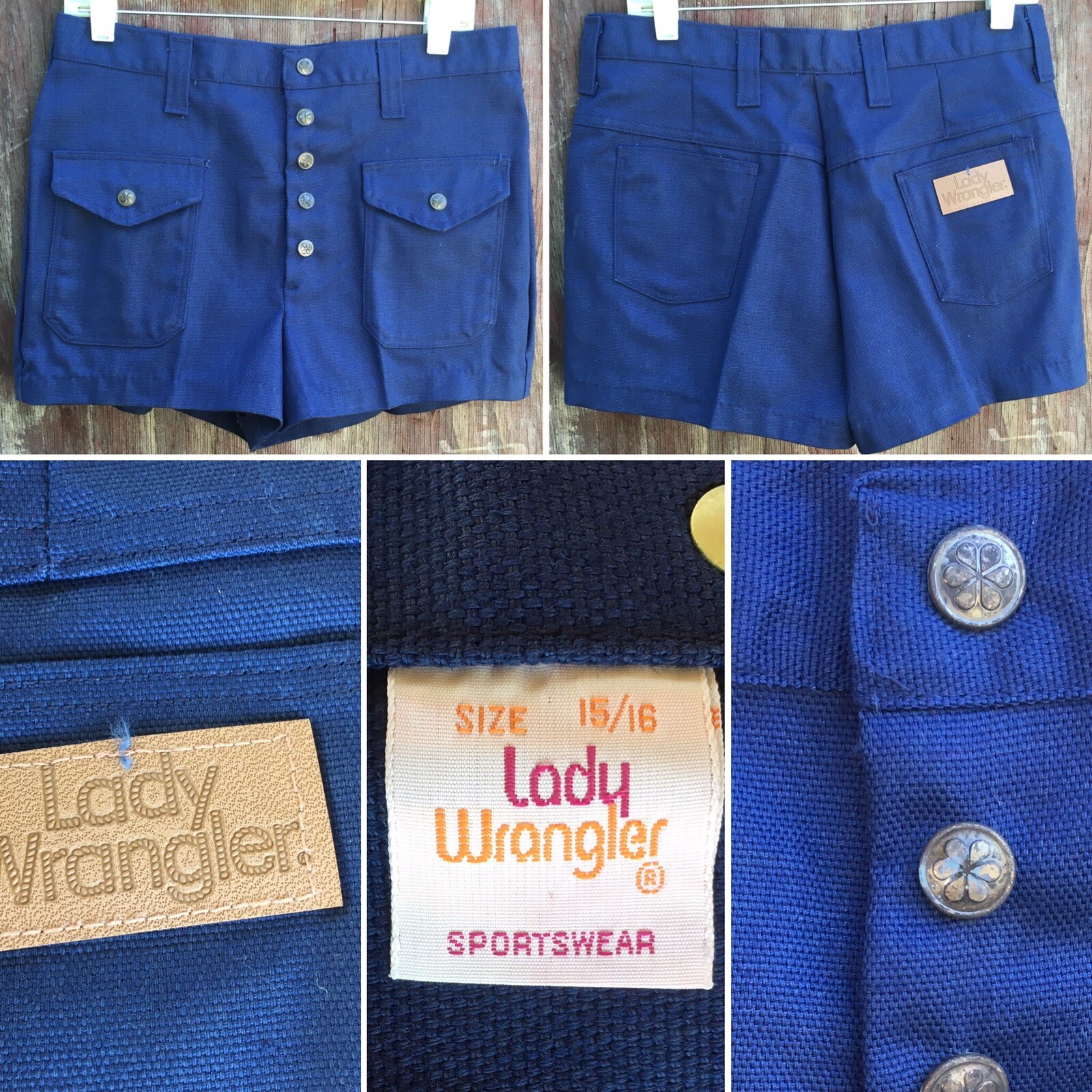 Vintage Lady Wrangler Shorts High Waist 5 Snap Fly 60s 70s Sz 15 16 32 Waist