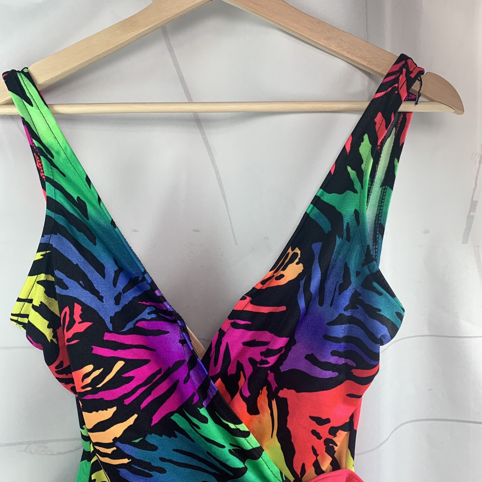 Catalina Neon Splash One Piece Swimsuit Bathing Suit Size 10 USA Vintage 1980s