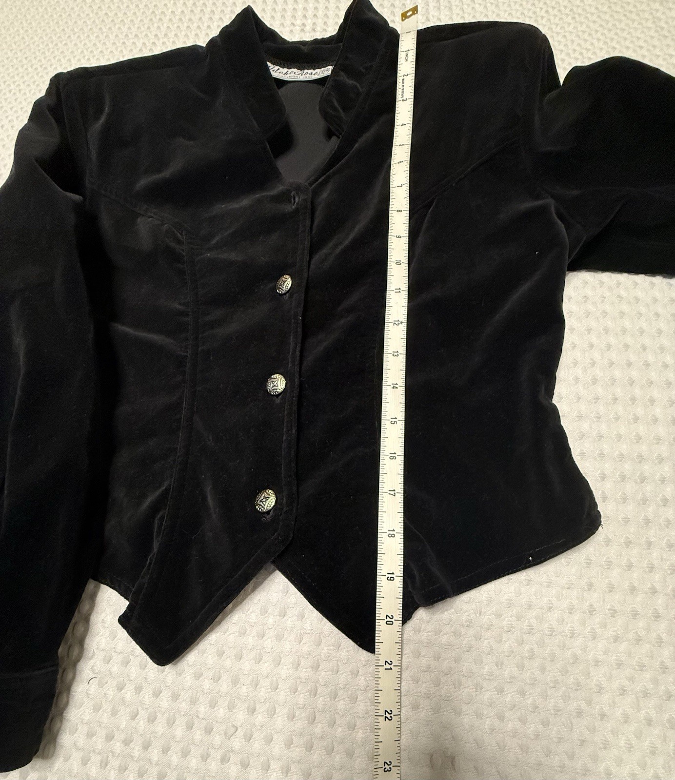 VTG Adobe Rose 1990’s Black Velvet Military Gothic Jacket Vamp M Cropped Fitted