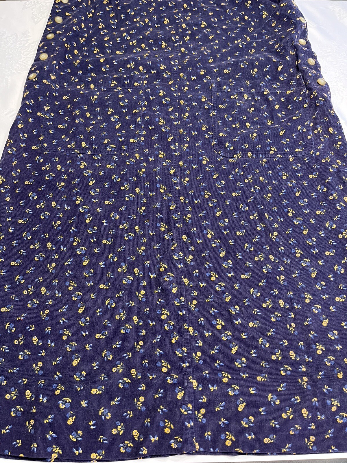Fads Vintage 1980’s Blue Floral Corduroy Jumper Pina Fore Dress Midi Size 10P