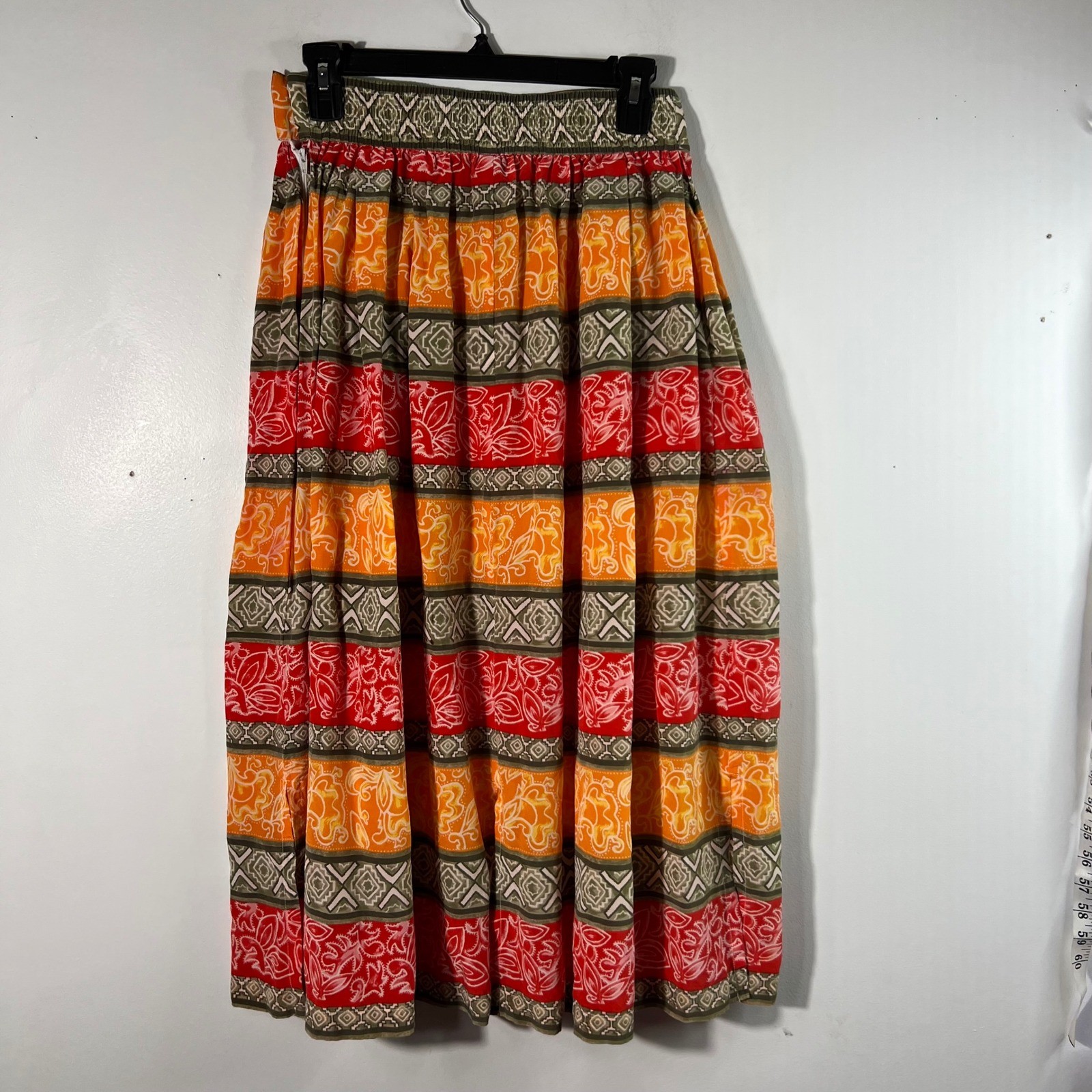 Adam Douglas Vintage 90s 2 Piece Silk Skirt Set Red Orange Floral Geometric XL