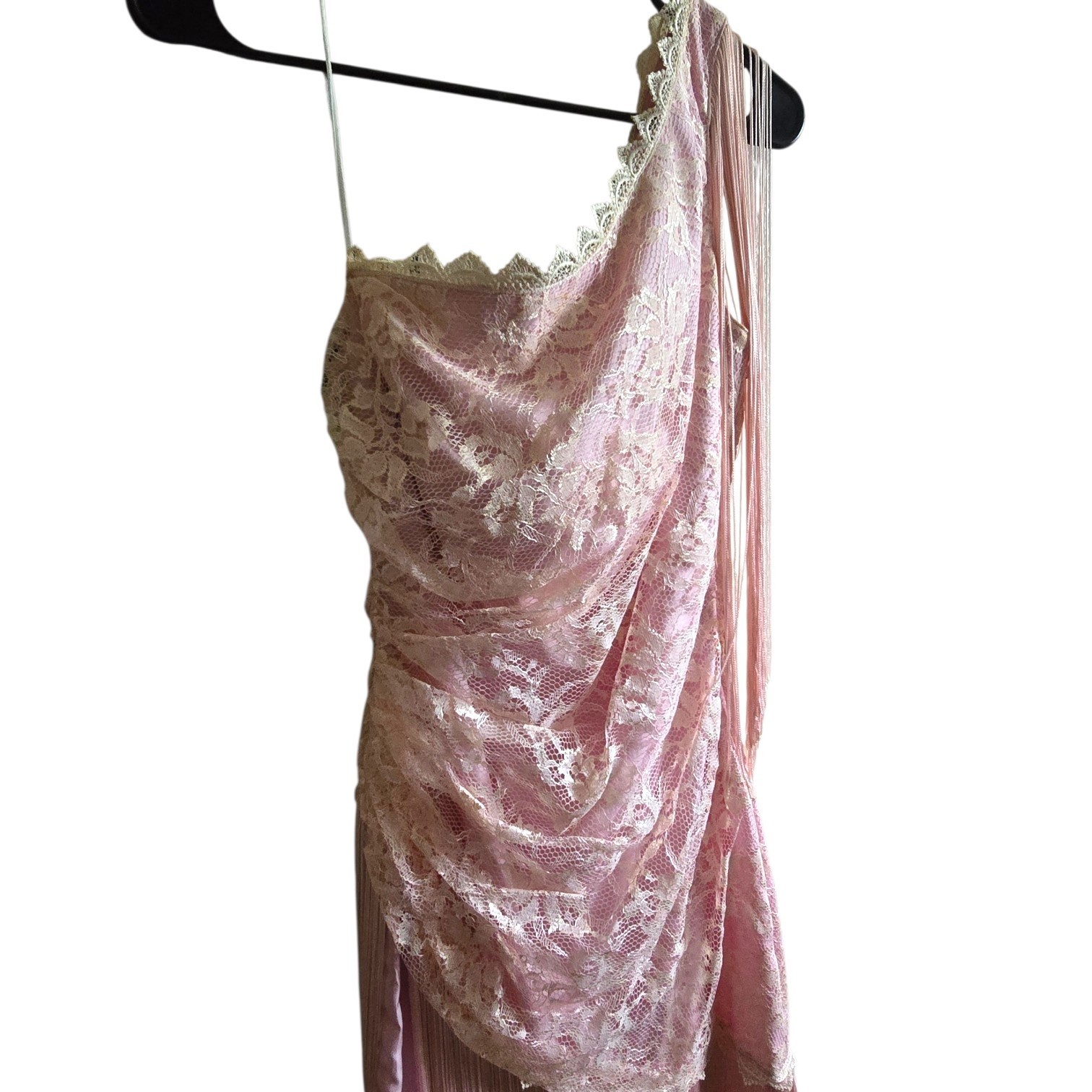 Vintage 1980s New Leaf by Samir Dusty Rose Lace & Fringe Dress