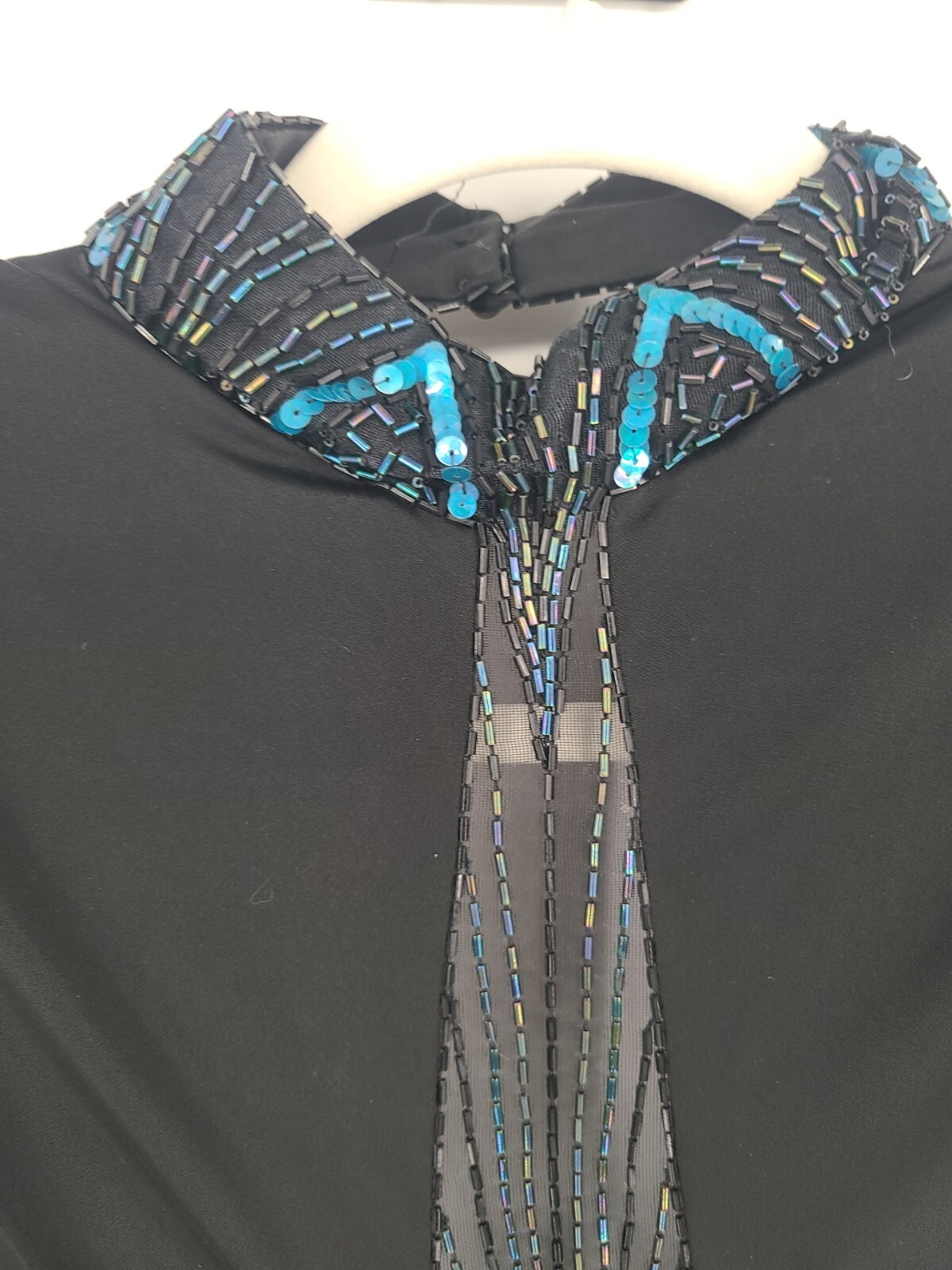 Vintage Eletra Casadei Black Curtain Draped Evening Gown Beaded, Sheer Bodice 10