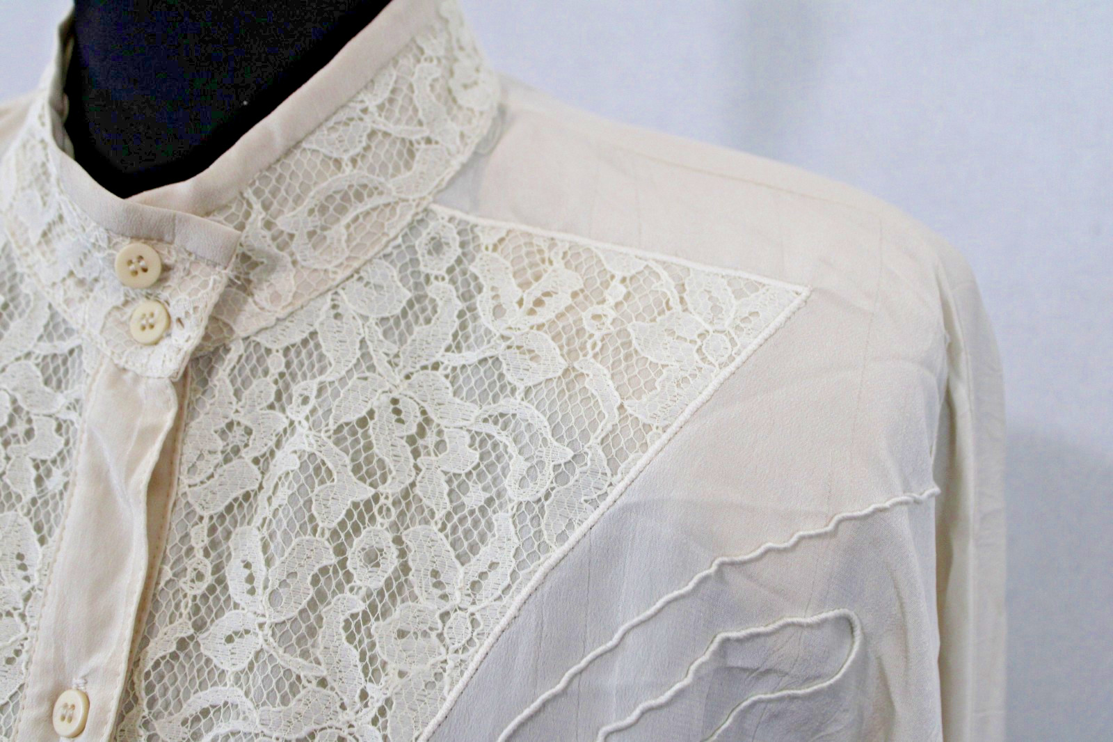 VTG Shirtstrings II M Ivory Polyester Blouse and Skirt Set Embroidered & Lace